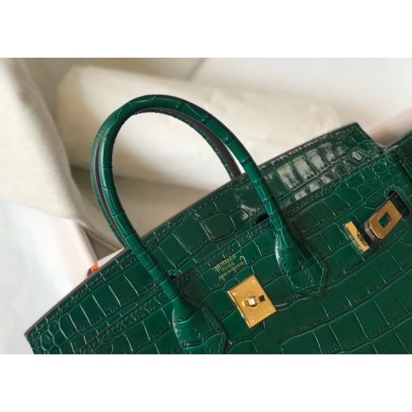 Hermes Birkin 25cm Bag In Green Embossed Crocodile Leather - Image 4