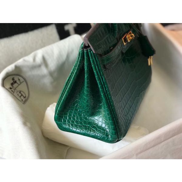 Hermes Birkin 25cm Bag In Green Embossed Crocodile Leather - Image 5