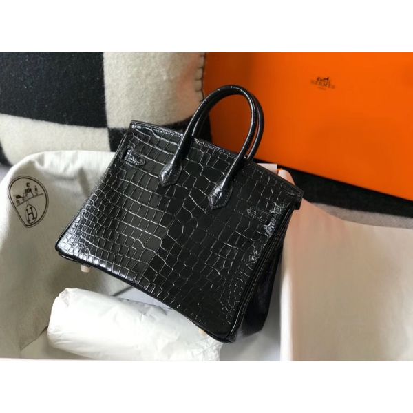 Hermes Birkin 25cm Bag In Black Embossed Crocodile Leather - Image 2
