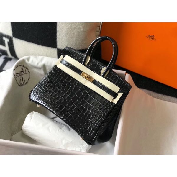 Hermes Birkin 25cm Bag In Black Embossed Crocodile Leather - Image 4