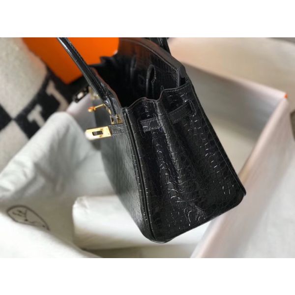 Hermes Birkin 25cm Bag In Black Embossed Crocodile Leather - Image 5