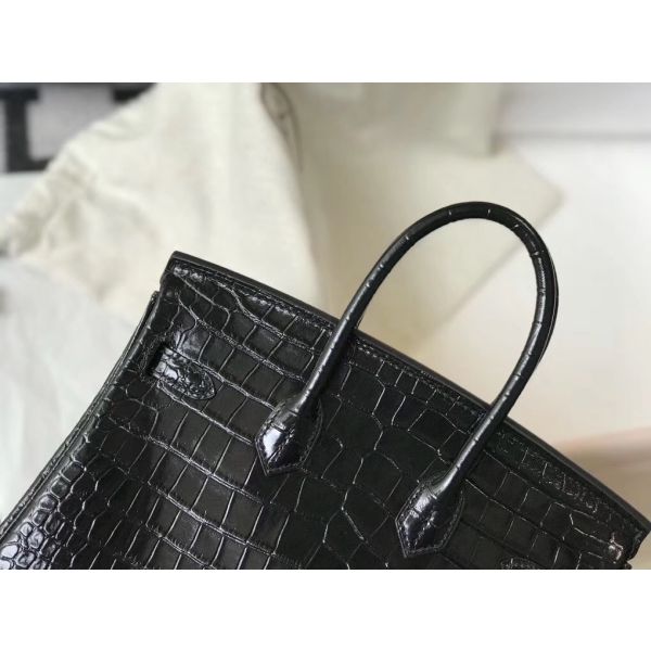 Hermes Birkin 25cm Bag In Black Embossed Crocodile Leather - Image 7