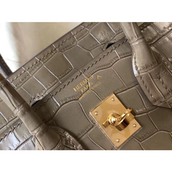 Hermes Birkin 25cm Bag In Taupe Embossed Crocodile Leather - Image 6