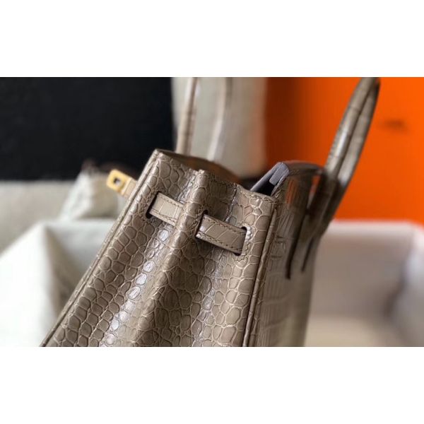 Hermes Birkin 25cm Bag In Taupe Embossed Crocodile Leather - Image 7