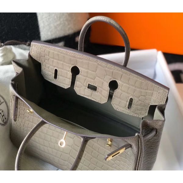 Hermes Birkin 25cm Bag In Taupe Embossed Crocodile Leather - Image 8