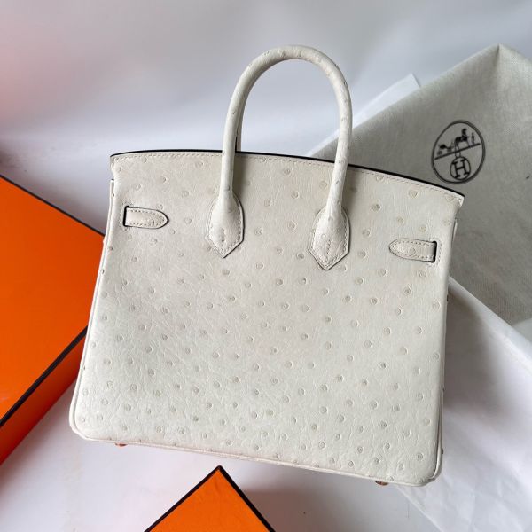 Hermes Birkin 25 Retourne Handmade Bag In Beton Ostrich Leather - Image 4