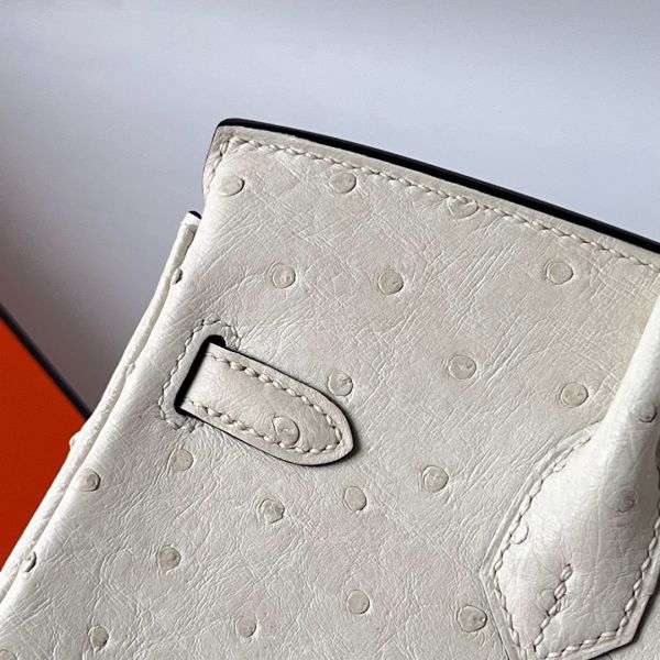 Hermes Birkin 25 Retourne Handmade Bag In Beton Ostrich Leather - Image 9