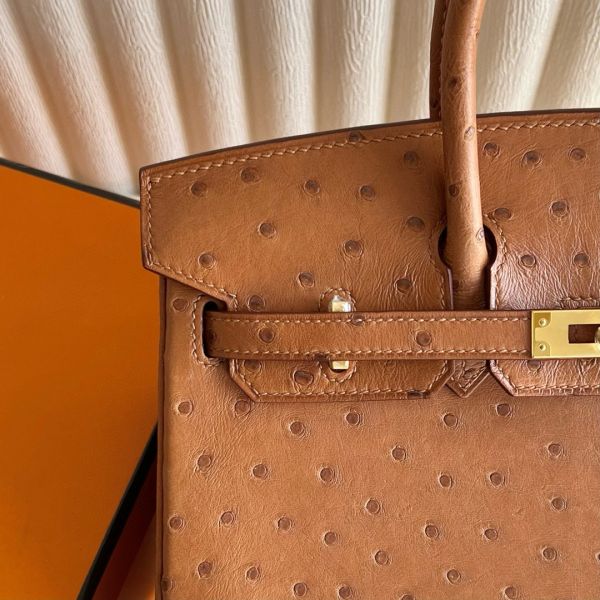 Hermes Birkin 25 Retourne Handmade Bag in Gold Ostrich Leather - Image 2
