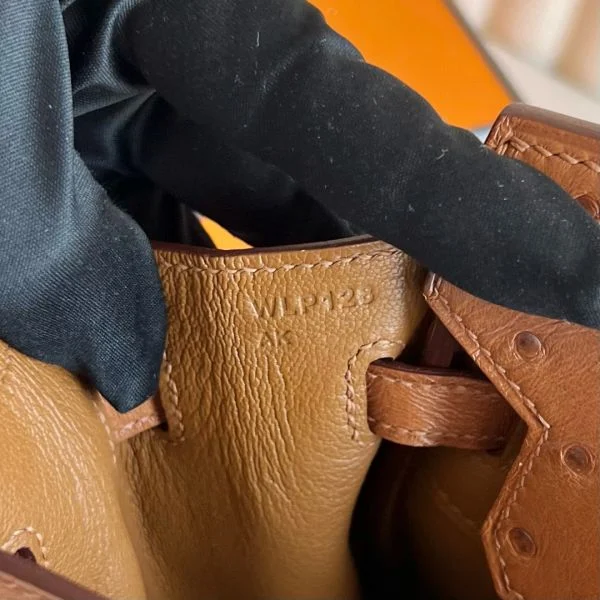 Hermes Birkin 25 Retourne Handmade Bag in Gold Ostrich Leather - Image 4