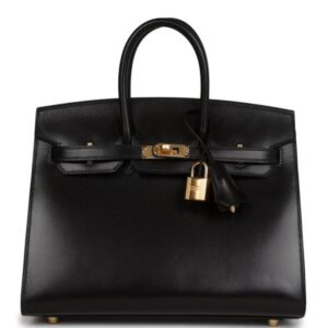 Hermes Birkin 25 Sellier Handmade Bag In Black Box Calfskin