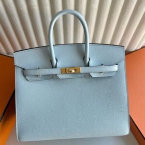 Hermes Birkin 25 Sellier Handmade Bag in Blue Brume Epsom Calfskin