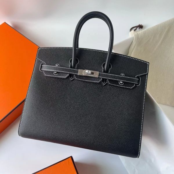 Hermes Birkin 25 Sellier Handmade Bag In Noir Epsom Calfskin - Image 2