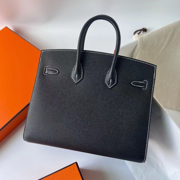 Hermes Birkin 25 Sellier Handmade Bag In Noir Epsom Calfskin - Image 6