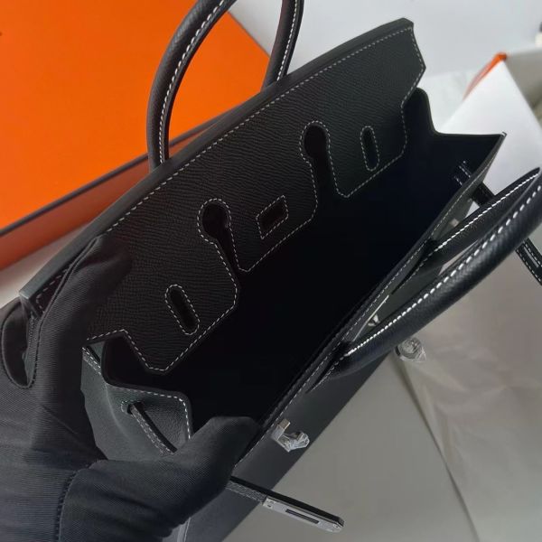 Hermes Birkin 25 Sellier Handmade Bag In Noir Epsom Calfskin - Image 8
