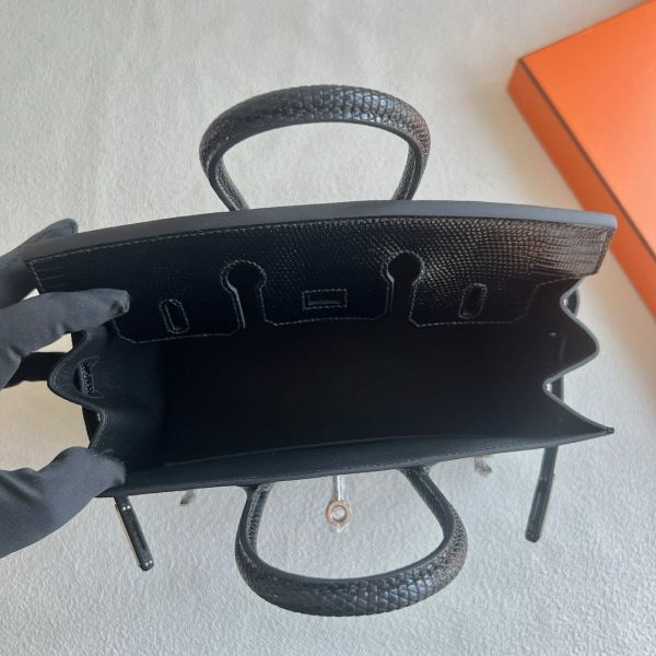 Hermes Birkin 25 Sellier Handmade Bag in Black Lizard Leather - Image 4