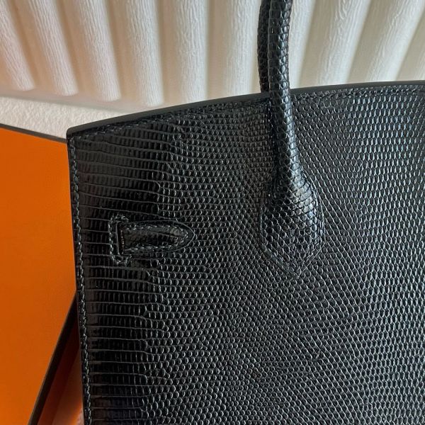 Hermes Birkin 25 Sellier Handmade Bag in Black Lizard Leather - Image 7
