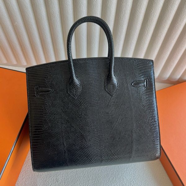 Hermes Birkin 25 Sellier Handmade Bag in Black Lizard Leather - Image 8