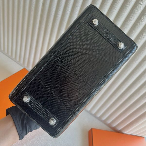 Hermes Birkin 25 Sellier Handmade Bag in Black Lizard Leather - Image 9