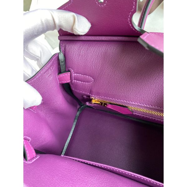 Hermes Birkin 25 Retourne Handmade Bag In Anemone Swift Calfskin - Image 9