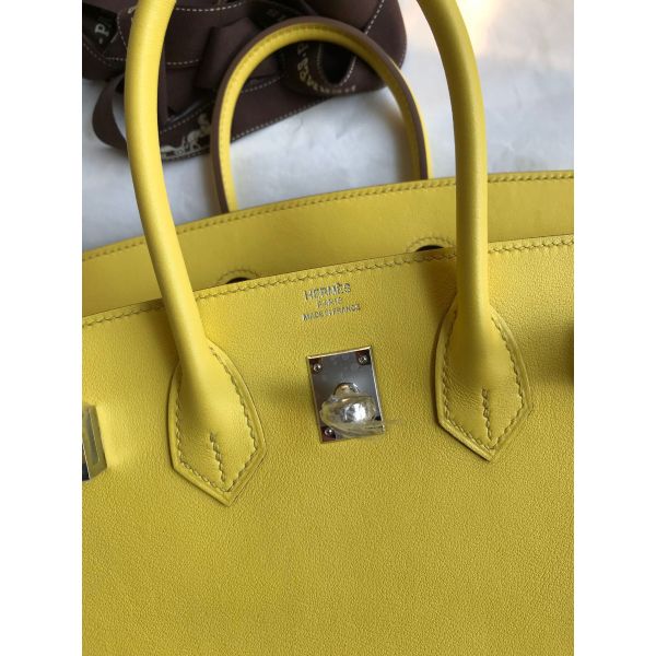 Hermes Birkin 25 Retourne Handmade Bag In Lime Swift Calfskin - Image 5