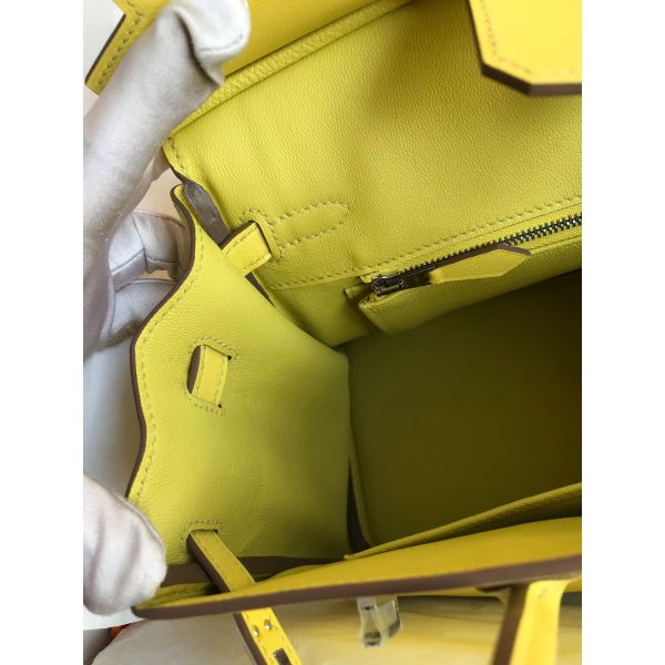 Hermes Birkin 25 Retourne Handmade Bag In Lime Swift Calfskin - Image 8
