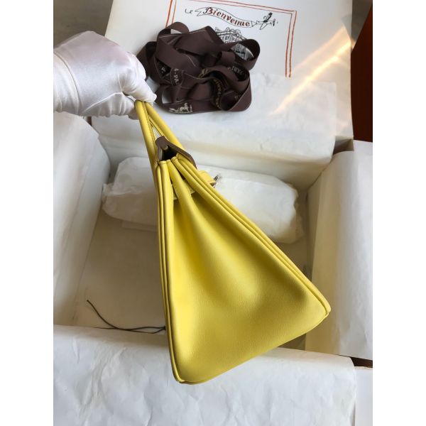 Hermes Birkin 25 Retourne Handmade Bag In Lime Swift Calfskin - Image 9