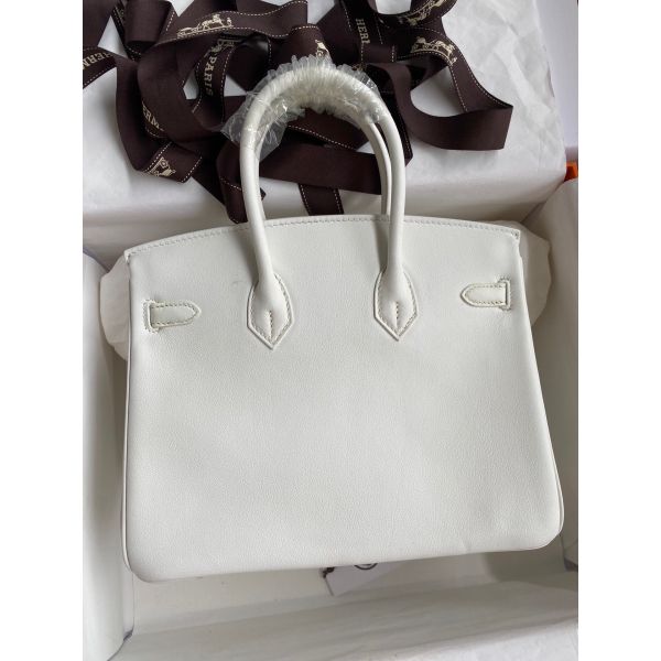 Hermes Birkin 25 Retourne Handmade Bag In White Swift Calfskin - Image 2
