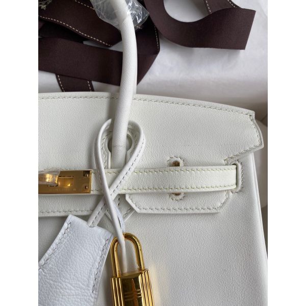 Hermes Birkin 25 Retourne Handmade Bag In White Swift Calfskin - Image 3