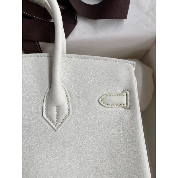 Hermes Birkin 25 Retourne Handmade Bag In White Swift Calfskin - Image 4