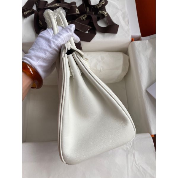Hermes Birkin 25 Retourne Handmade Bag In White Swift Calfskin - Image 5