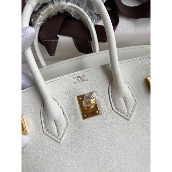Hermes Birkin 25 Retourne Handmade Bag In White Swift Calfskin - Image 6