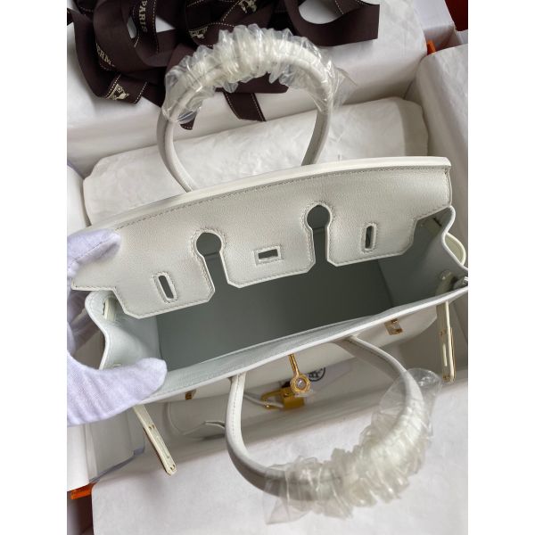 Hermes Birkin 25 Retourne Handmade Bag In White Swift Calfskin - Image 7