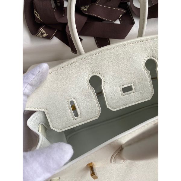 Hermes Birkin 25 Retourne Handmade Bag In White Swift Calfskin - Image 8