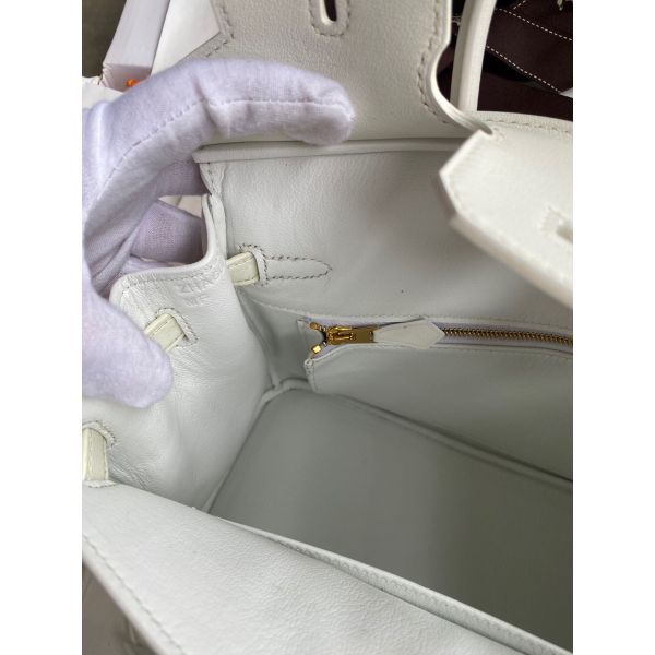 Hermes Birkin 25 Retourne Handmade Bag In White Swift Calfskin - Image 9