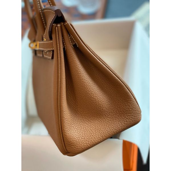 Hermes Birkin 25 Retourne Handmade Bag in Gold Togo Leather - Image 4