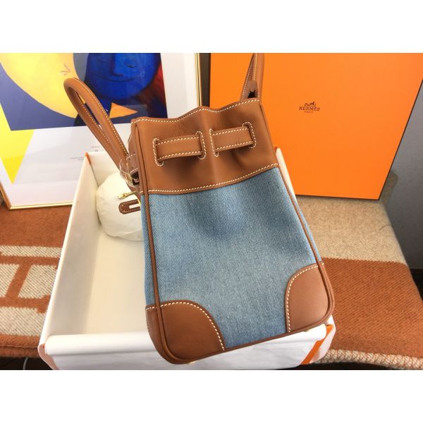 Hermes Birkin 30 Handmade Bag in Denim & Gold Swift Leather - Image 8