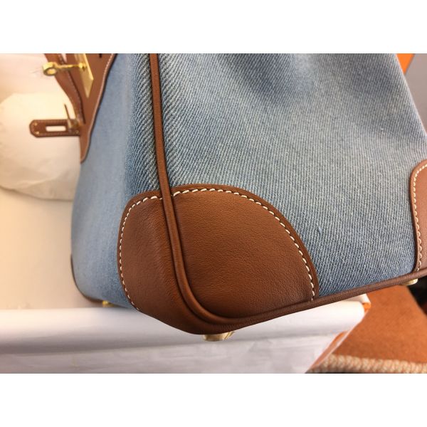 Hermes Birkin 30 Handmade Bag in Denim & Gold Swift Leather - Image 9