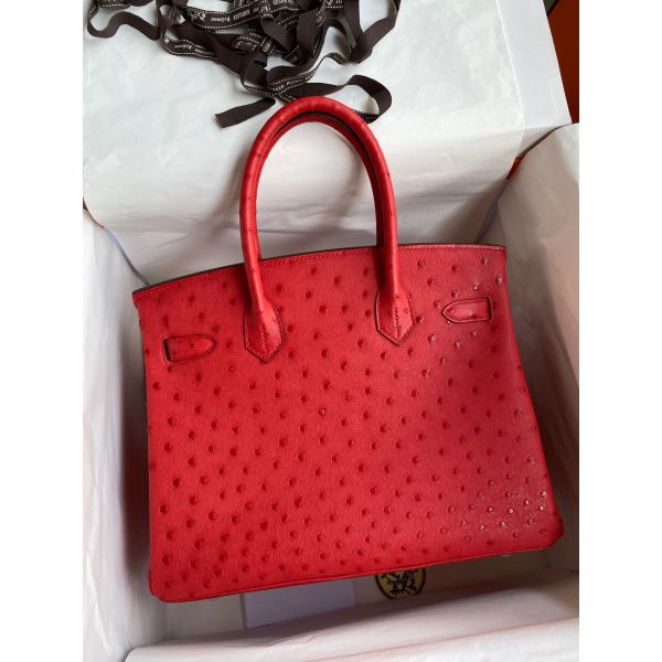 Hermes Birkin 30 Handmade Bag In Red Ostrich Skin - Image 2