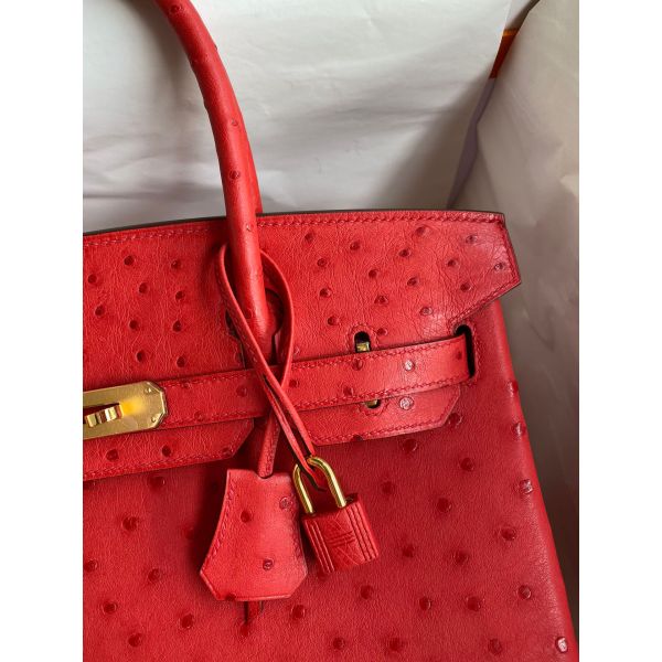 Hermes Birkin 30 Handmade Bag In Red Ostrich Skin - Image 3
