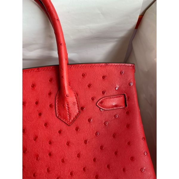 Hermes Birkin 30 Handmade Bag In Red Ostrich Skin - Image 4