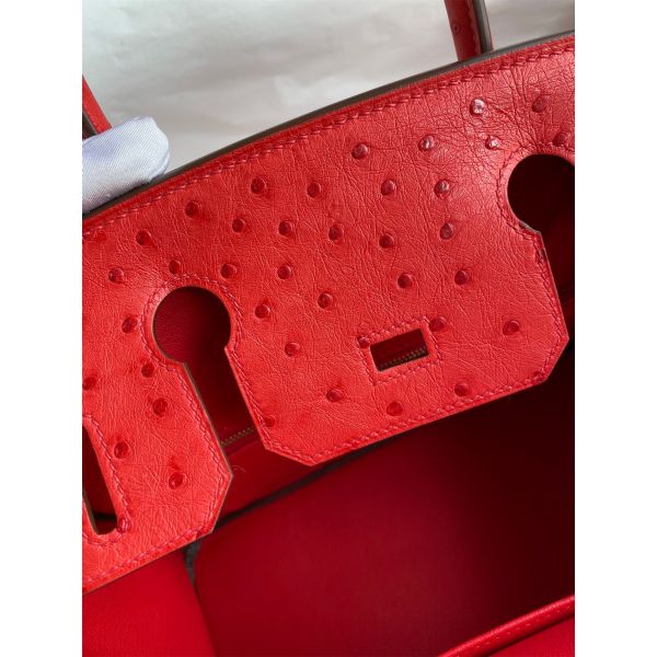 Hermes Birkin 30 Handmade Bag In Red Ostrich Skin - Image 6