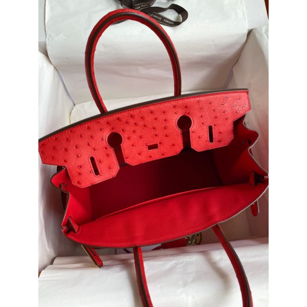 Hermes Birkin 30 Handmade Bag In Red Ostrich Skin - Image 7