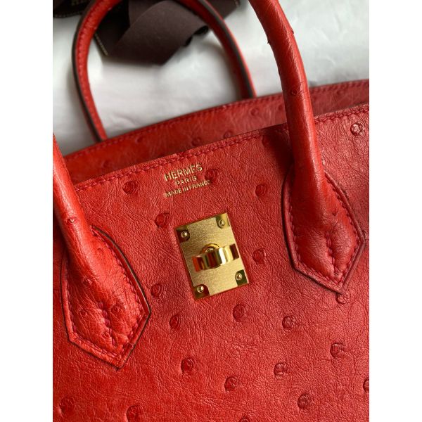 Hermes Birkin 30 Handmade Bag In Red Ostrich Skin - Image 9