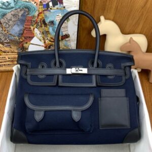 Hermes Cargo Birkin 35cm Limited-edition Bag in Navy Blue  Canvas