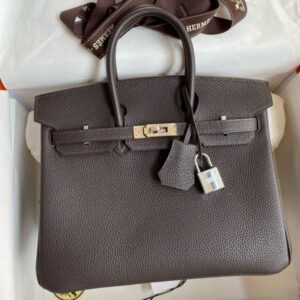 Hermes Birkin 25 Verso Retourne Handmade Bag in Ebene Clemence Leather