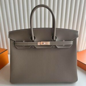 Hermes Birkin 35 Verso Retourne Handmade Bag in Etoupe Epsom Calfskin
