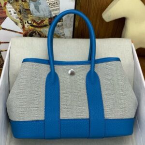 Hermes Neo Garden Party 23 Bag in Canvas and Blue Negonda Calfskin