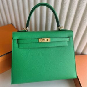 Hermes Kelly Sellier 25 Handmade Bag in Cactus Epsom Calfskin