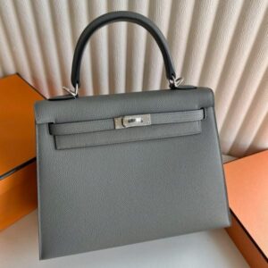 Hermes Kelly Sellier 25 Handmade Bag in Gris Meyer Epsom Calfskin