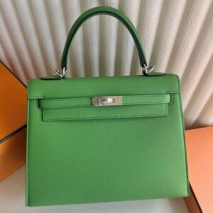 Hermes Kelly Sellier 25 Handmade Bag in Vert  Yucca Epsom Calfskin